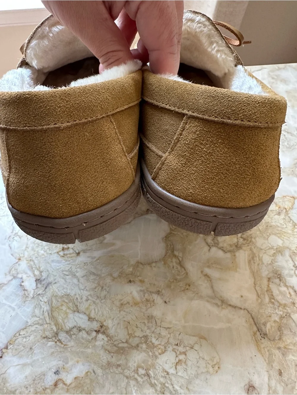 NEW Men's 11 Lands End Lined Moccasin Slippers Indoor Outdoor English Tan Brown